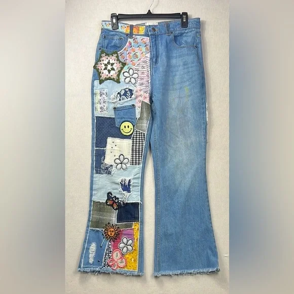 BDG Urban Outfitters Size 29 Patchwork High Rise Flare Jeans Boho Hippie - Picture 3 of 16